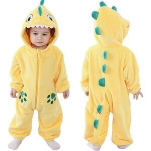 Unisex Baby Animal Costume Winter Flannel Hooded Jumpsuit Halloween Size 13-18 M